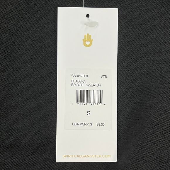 Spiritual Gangster Warrior Bridget Sweatshirt Sz S New $98 Black Cotton Fleece - Picture 8 of 11